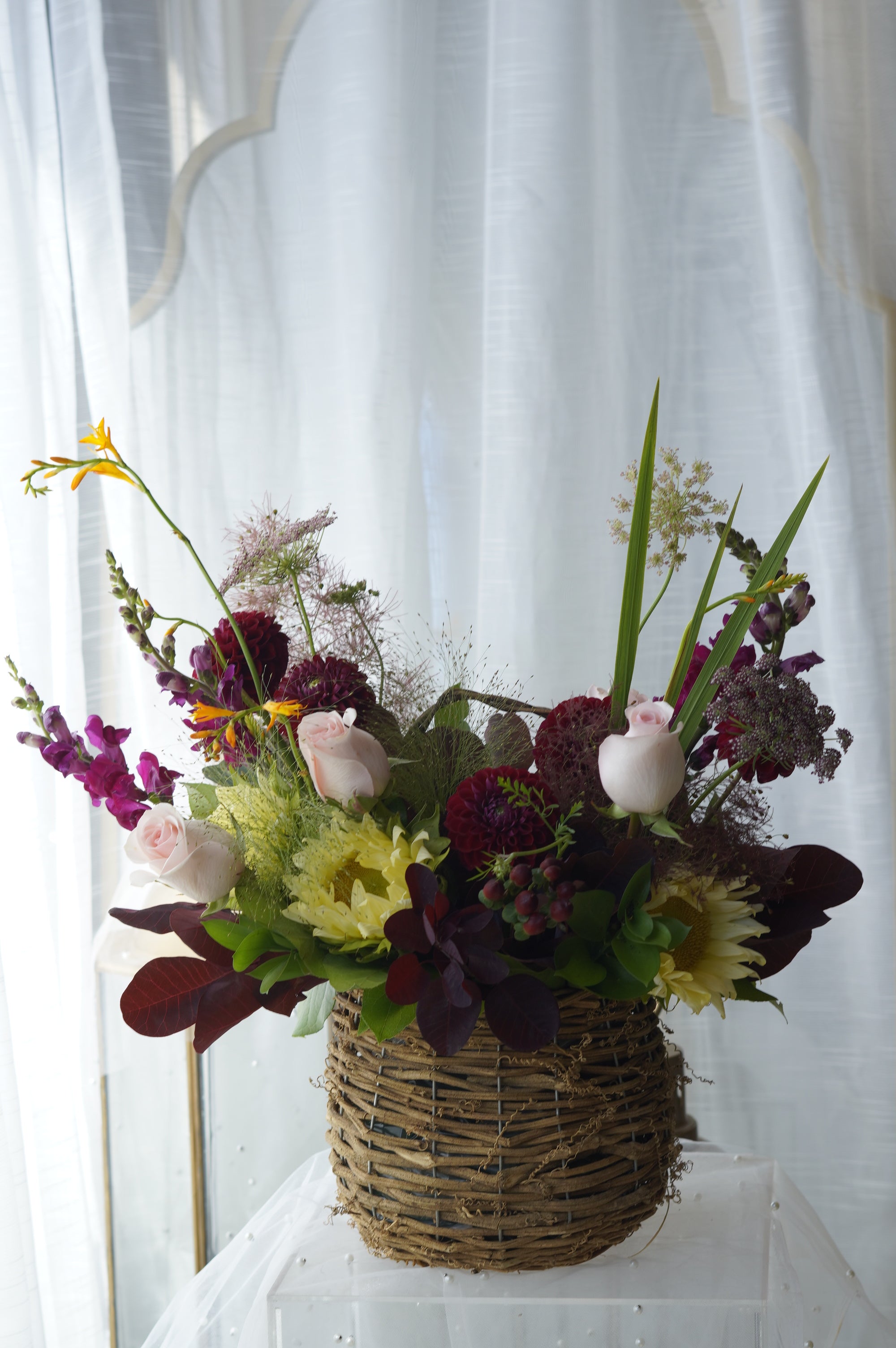 Meadow Glow Basket Arrangement in Wicker Basket — Same-Day Flower Delivery Toronto & GTA