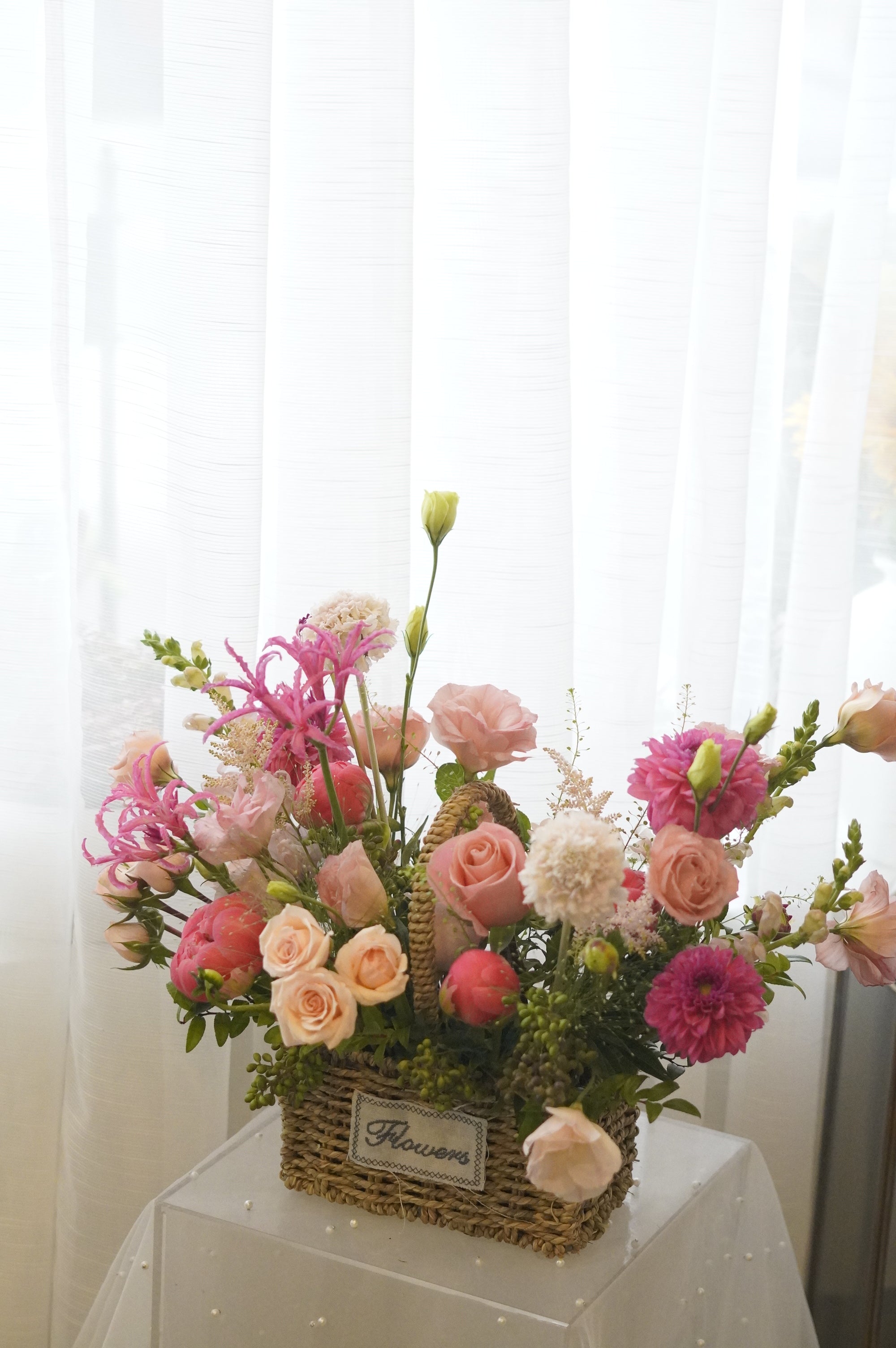 Peonies Basket | Pink Garden Flower Arrangement