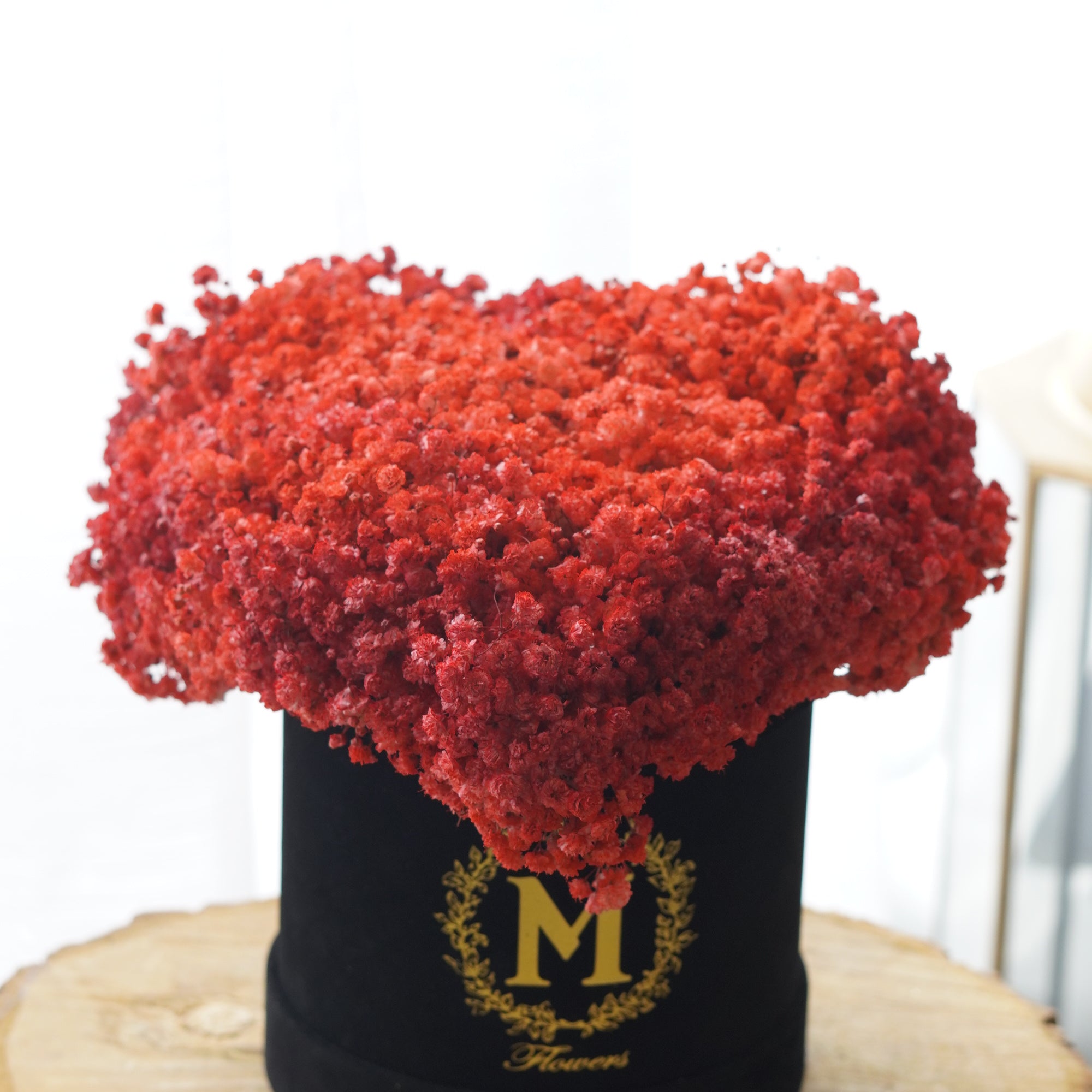 Red gypsophila(baby's breath) in a chic gift box
