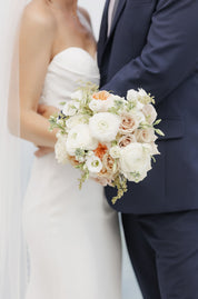 white champagne bridal bouquet ranunculus roses neutral elegant wedding flowers Toronto Moon’s Flowers