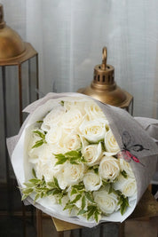 White rose round bouquet made with Playa Blanca roses