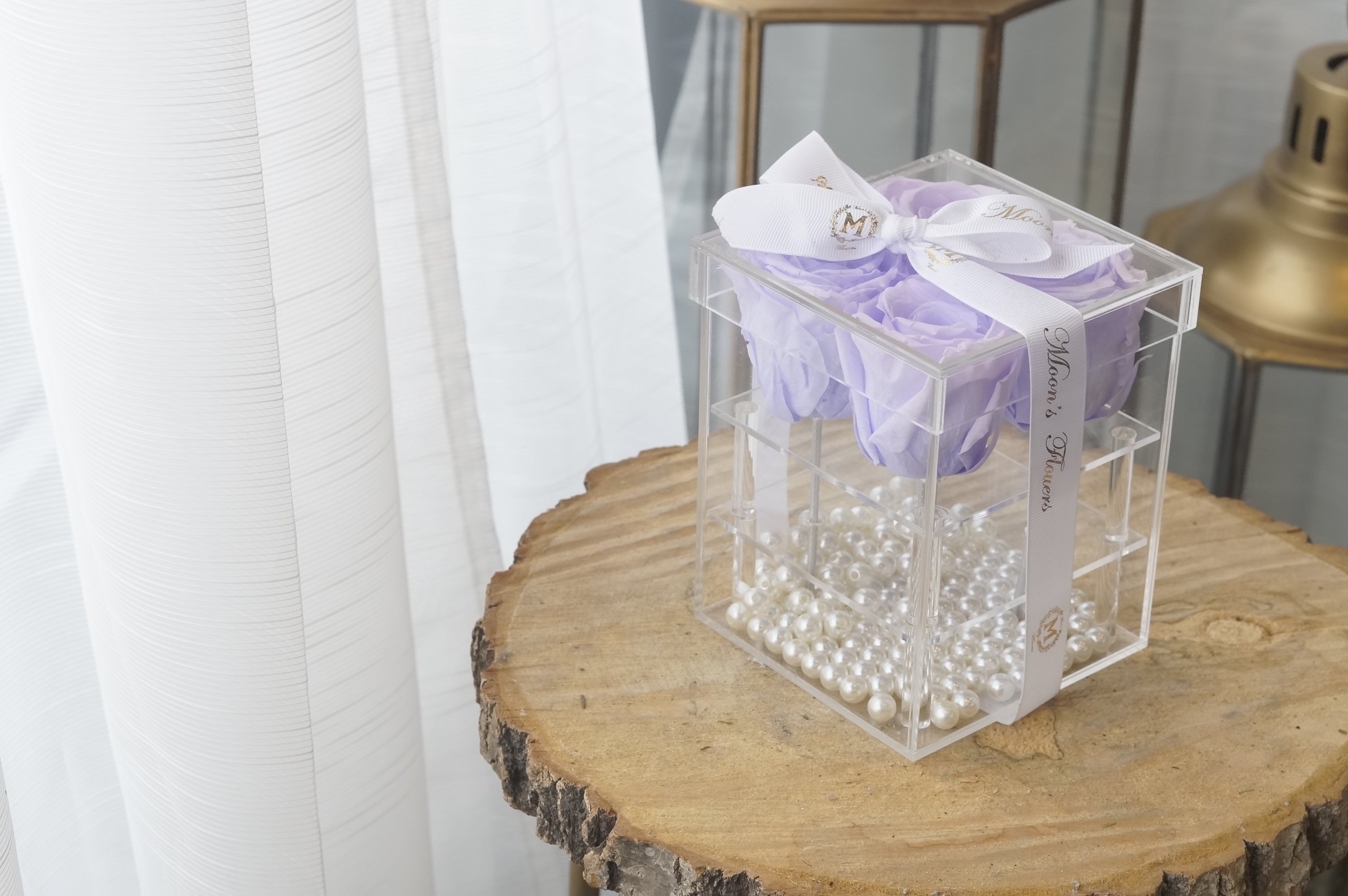 Preserved Roses in Acrylic Box (4) in the colour Lilac. 