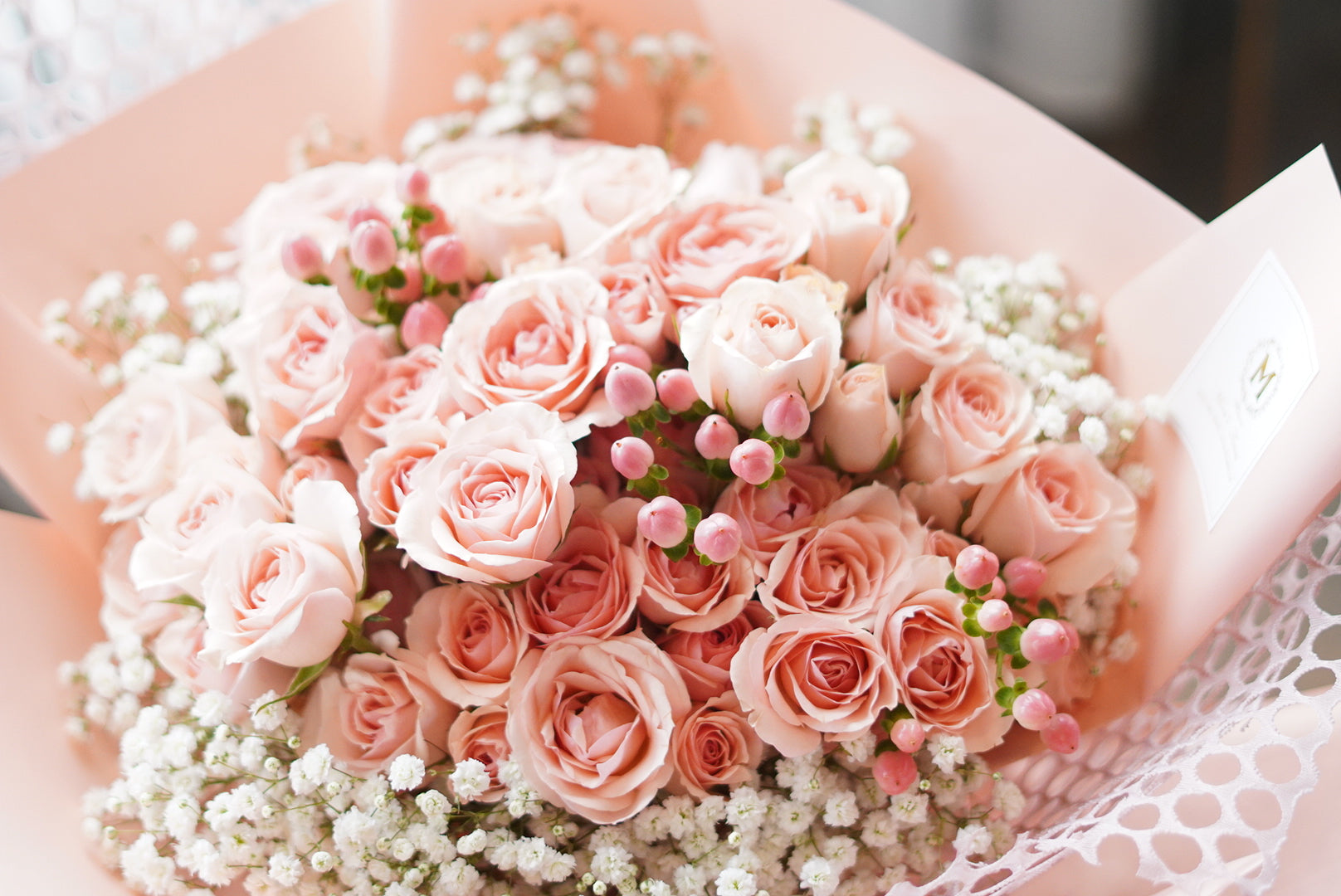 Luxury Mother's Day Princess Bouquet featuring premium blush pink spray roses and delicate baby's breath. Hand-tied romantic floral arrangement by Moon's Flowers, available for same-day delivery in Toronto and the GTA