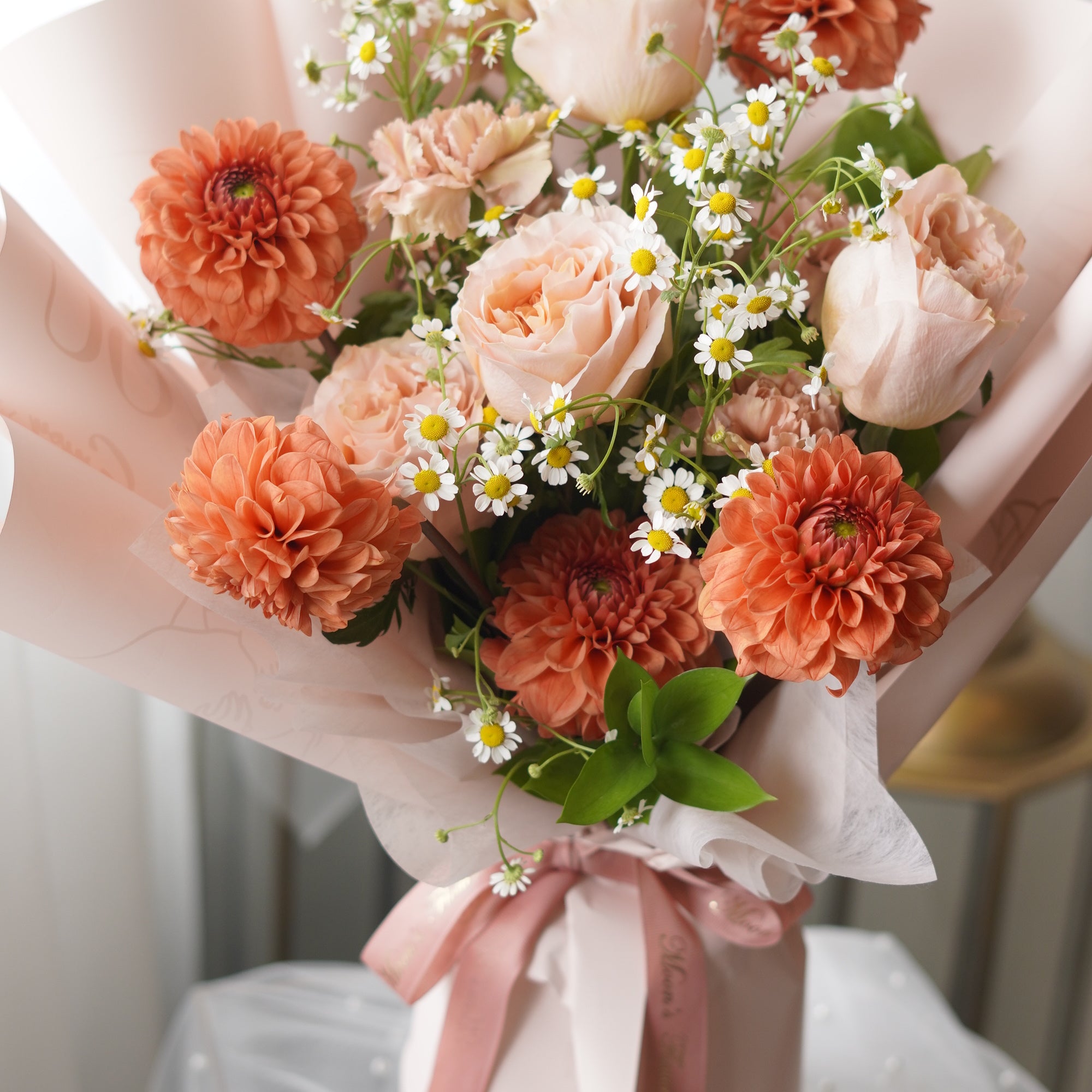 Peach Dahlia and Blush Rose Bouquet — Same-Day Flower Delivery Toronto