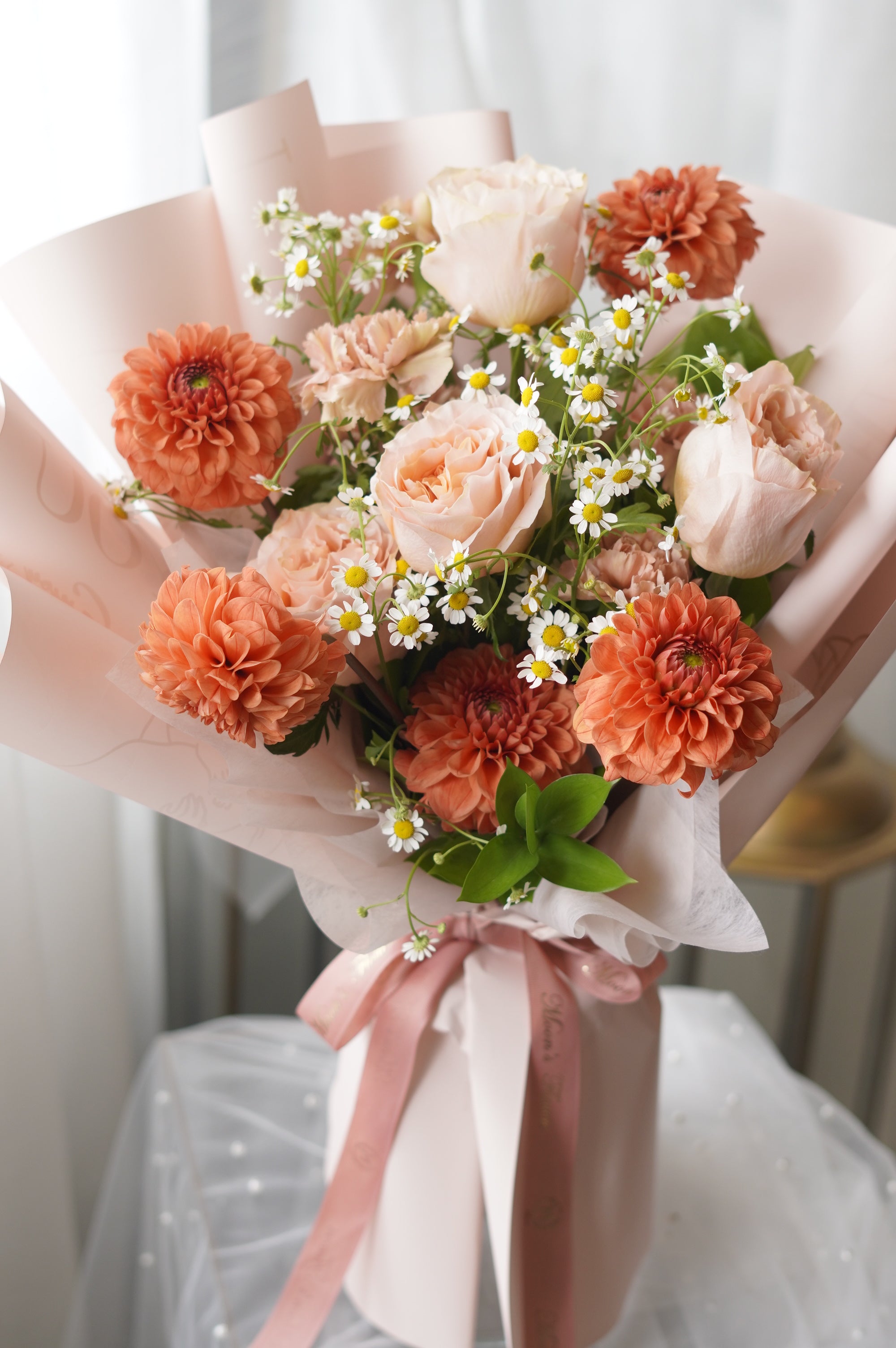 Peach Dahlia and Blush Rose Bouquet — Same-Day Flower Delivery Toronto