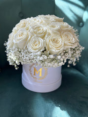 Romantic white 24 roses box with baby's breath by Moon's flowers / delivery / GTA