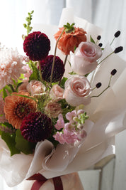 Velvet Burgundy Bouquet with Burgundy Ribbon — Same-Day Flower Delivery Toronto