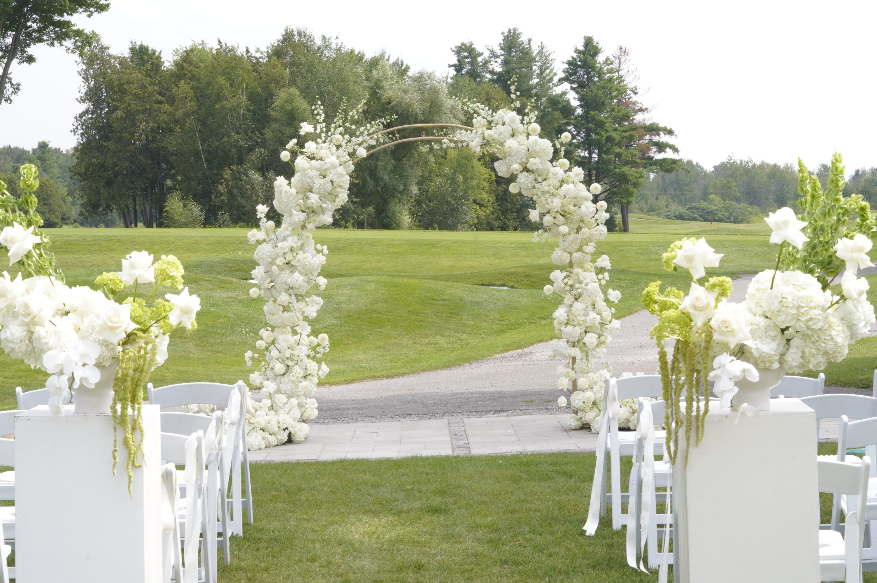 White Opulence Floral Wedding Arch on Gold Frame — Toronto Wedding Flower Delivery