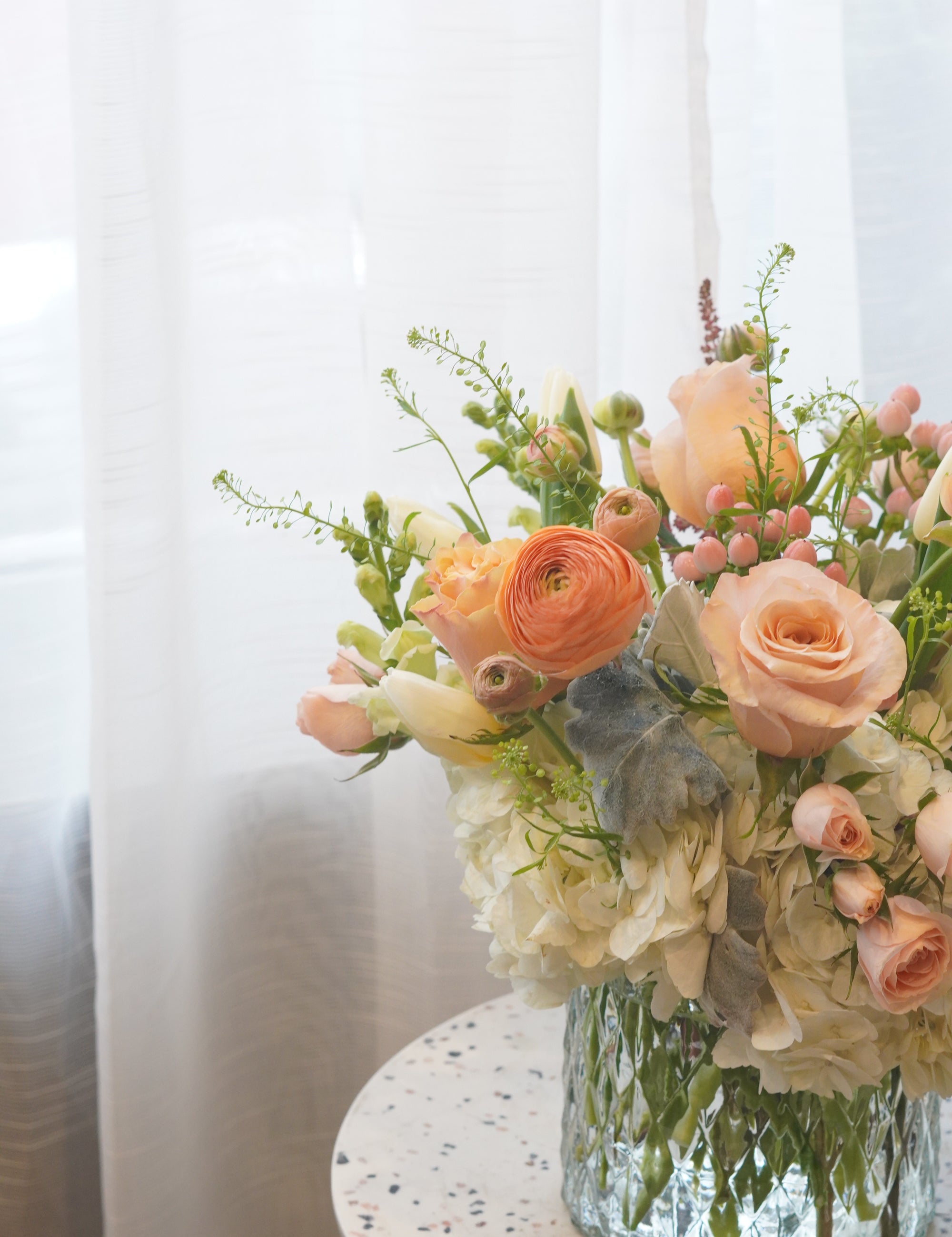 This image displays the Premium version of the White & Peach Arrangement.