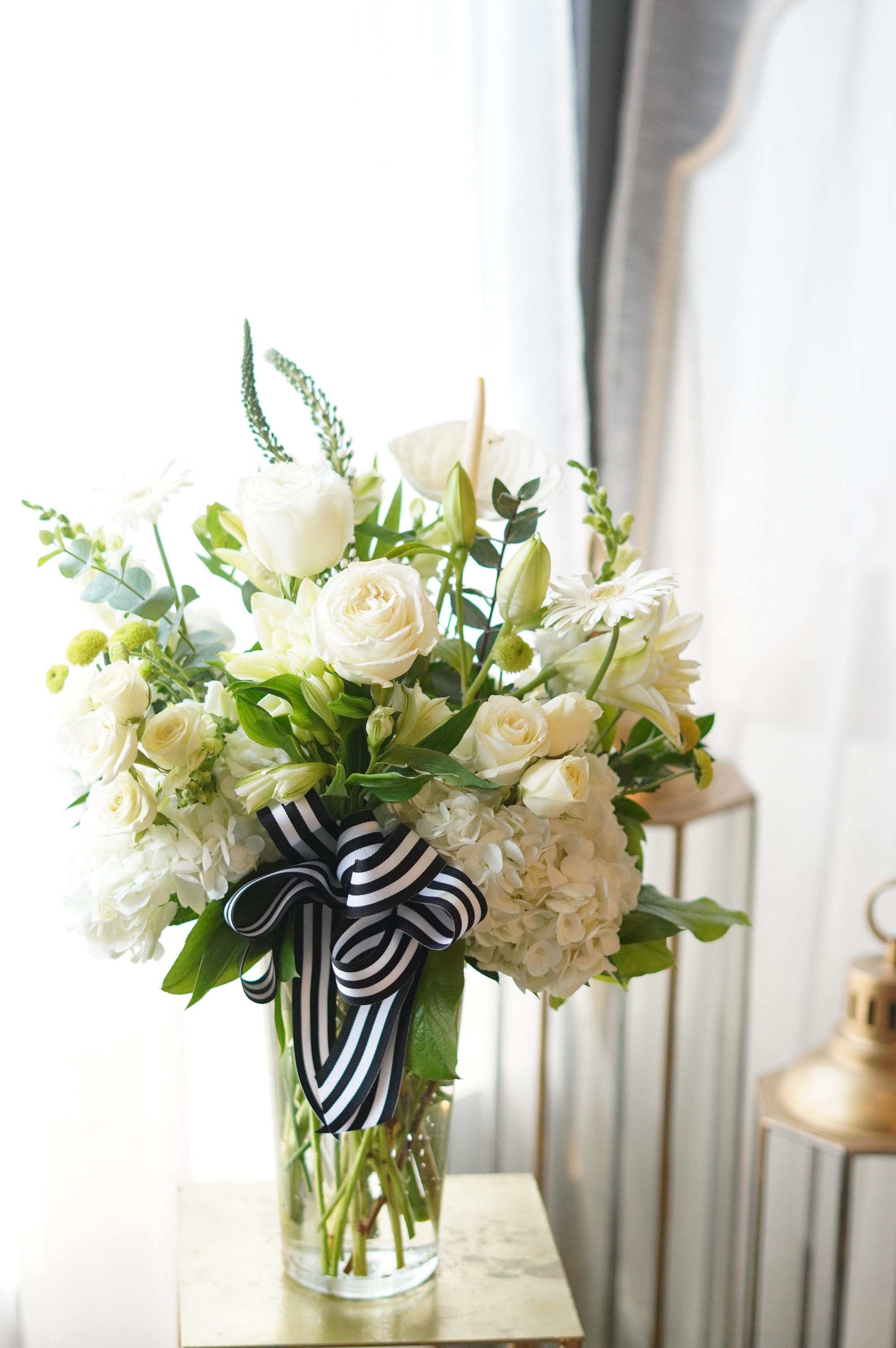 White Sympathy Flowers Vase Arrangement