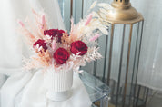 dried floral arrangement pampas bunny tails red roses