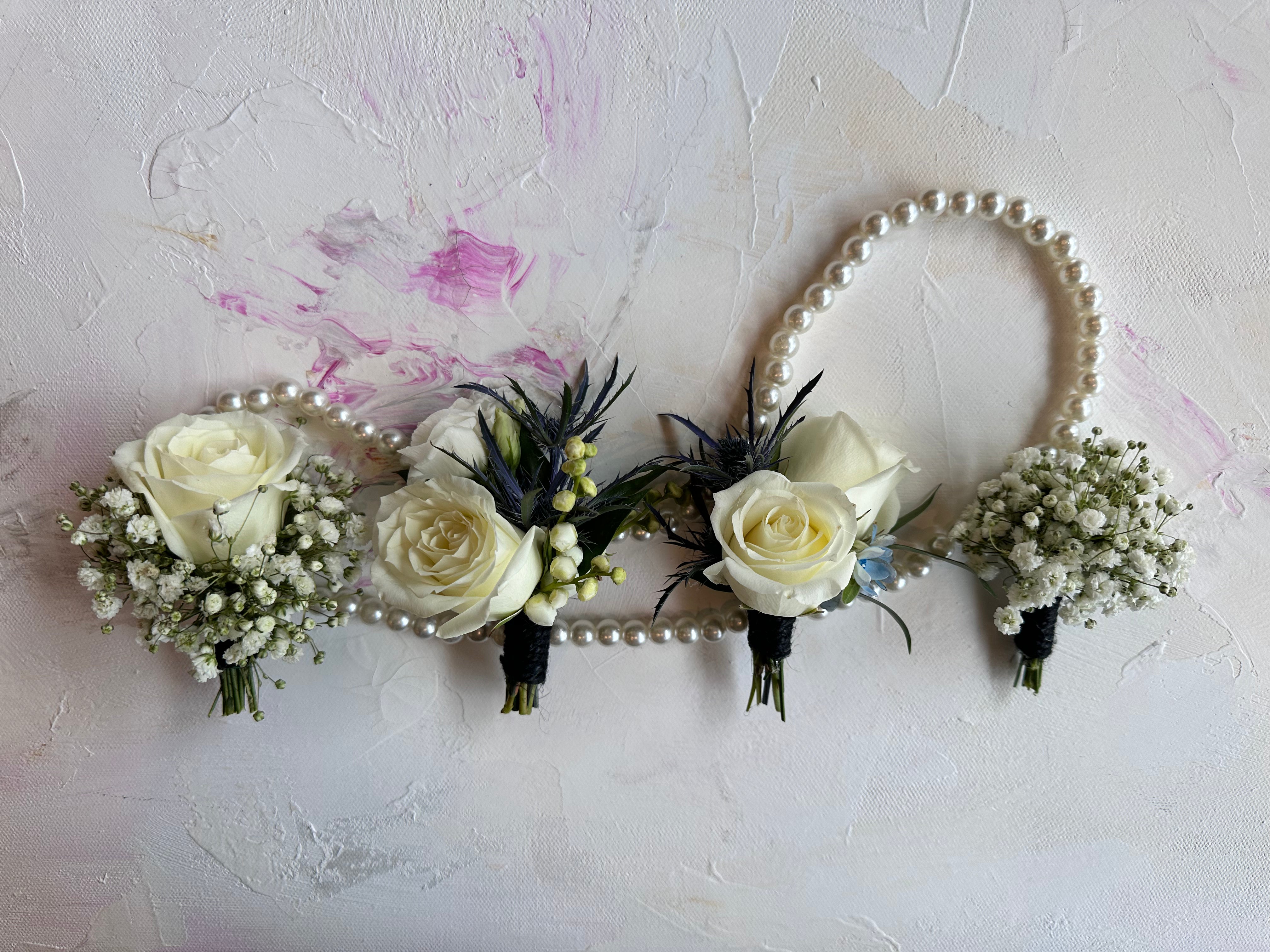 white blue bridal bouquet roses ranunculus elegant wedding flowers Toronto Moon’s Flowers