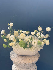luxury white flower arrangement for funeral service Toronto same day delivery