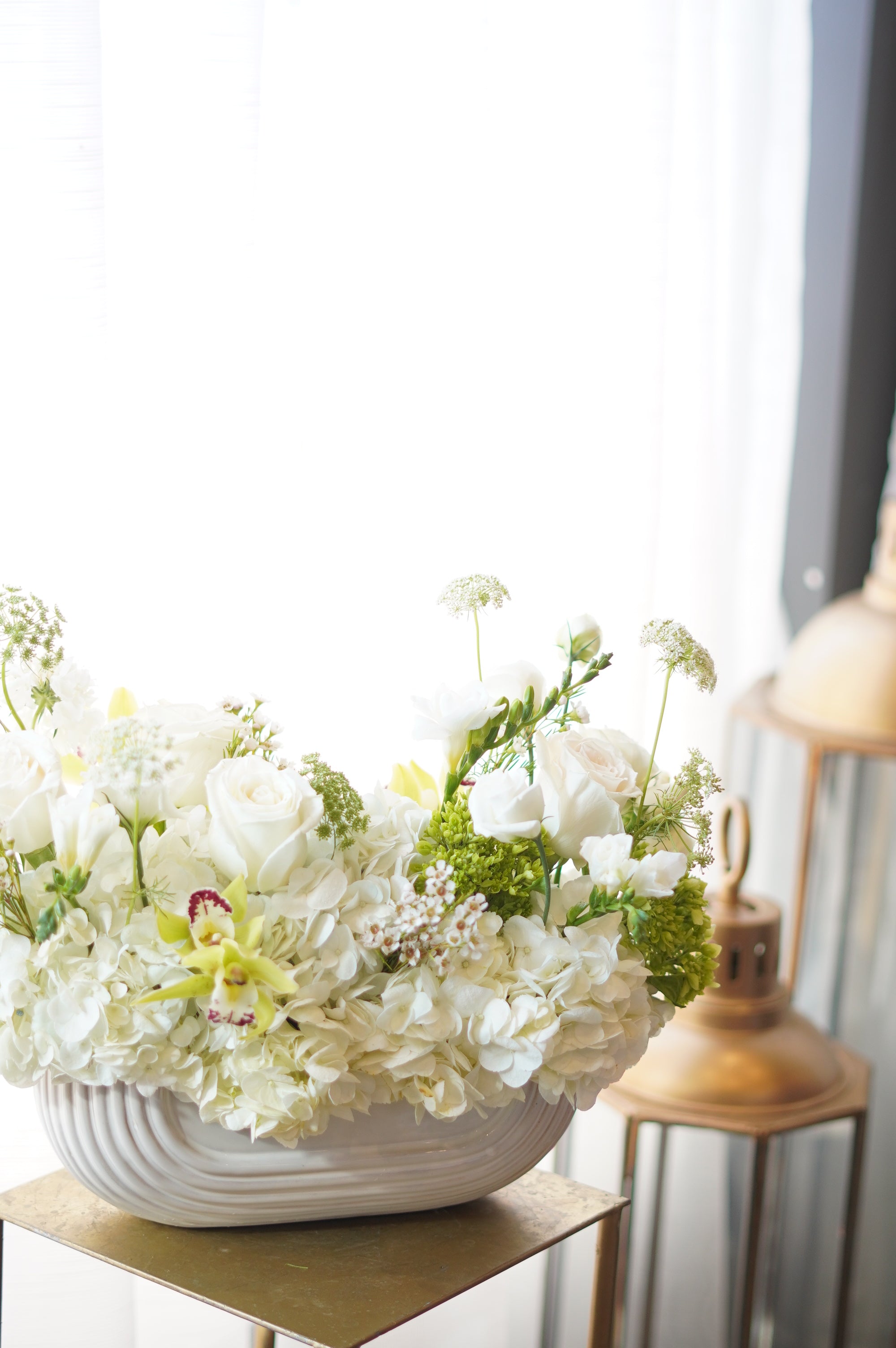 luxury white flower arrangement for funeral service Toronto same day delivery
