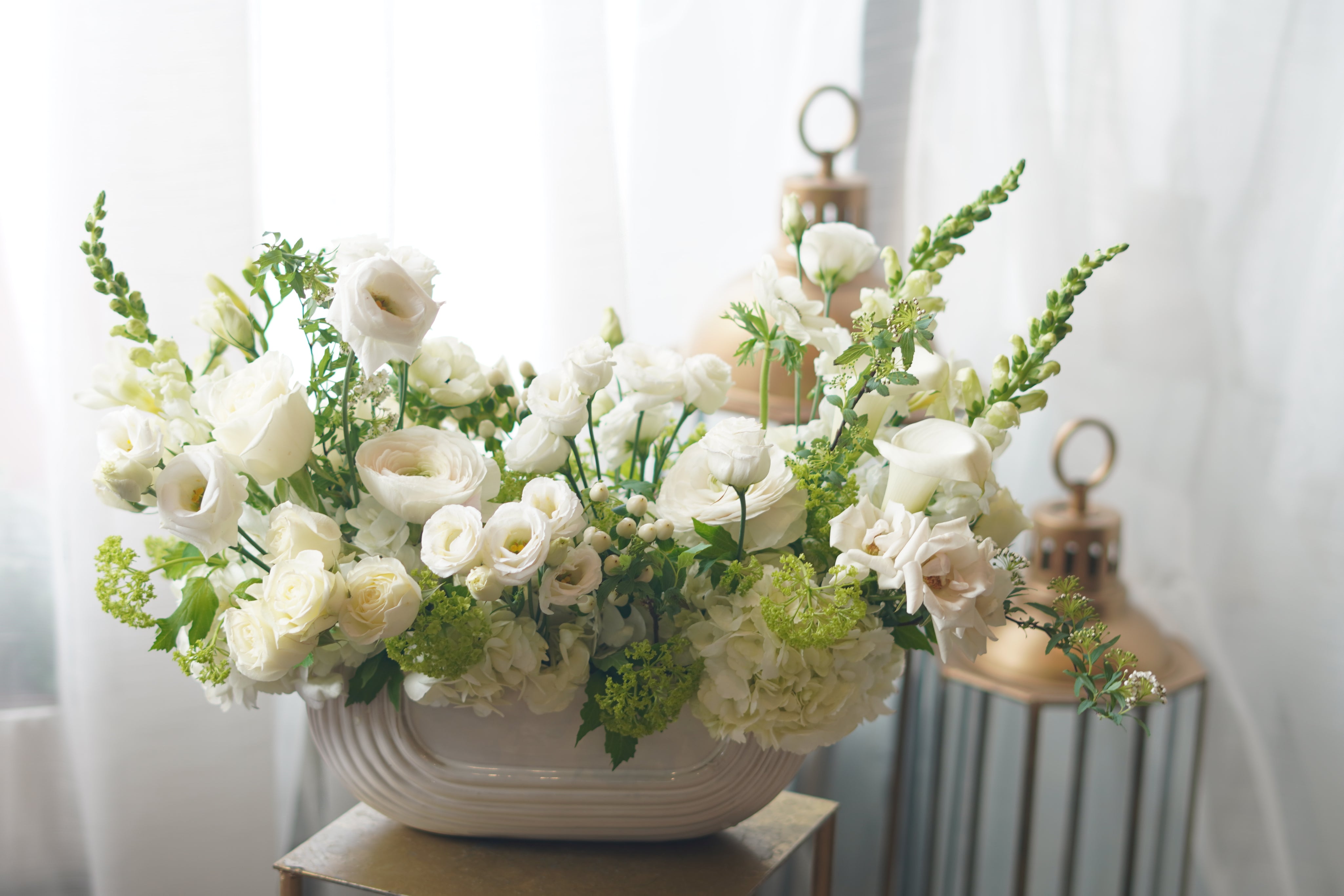premium white ranunculus lisianthus hydrangea arrangement Toronto