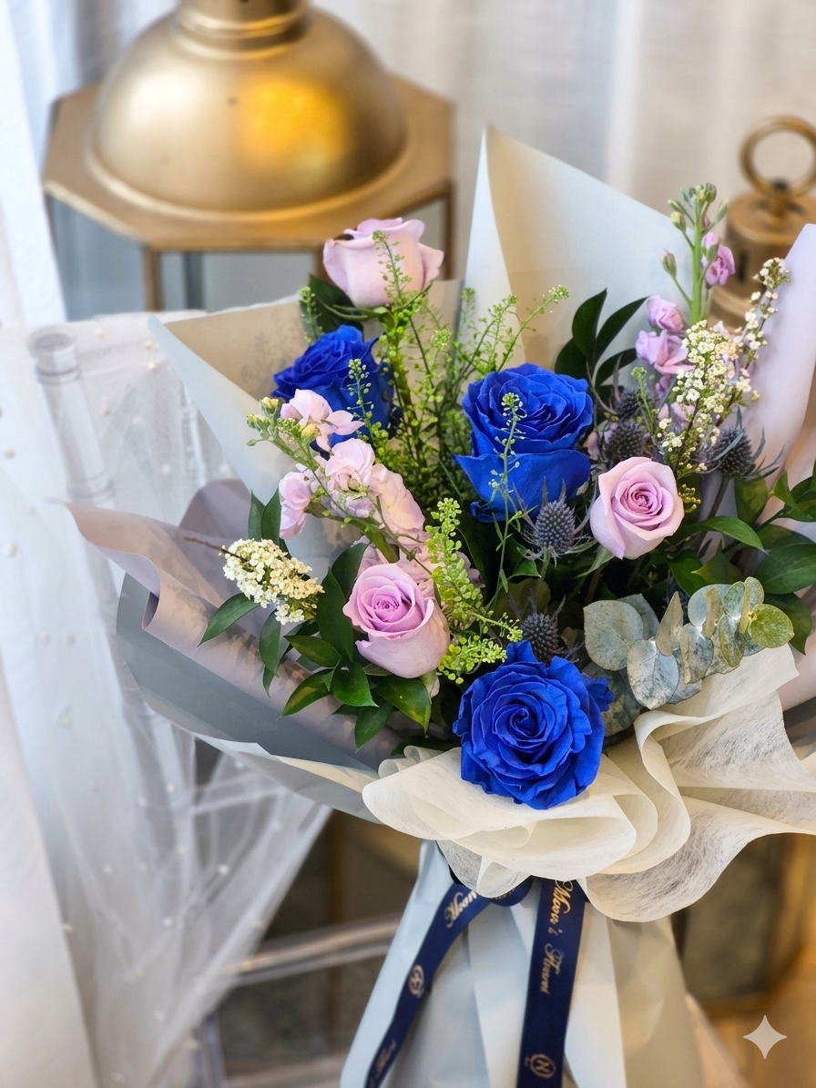 Deep Blue & Lavender Chic Bouquet