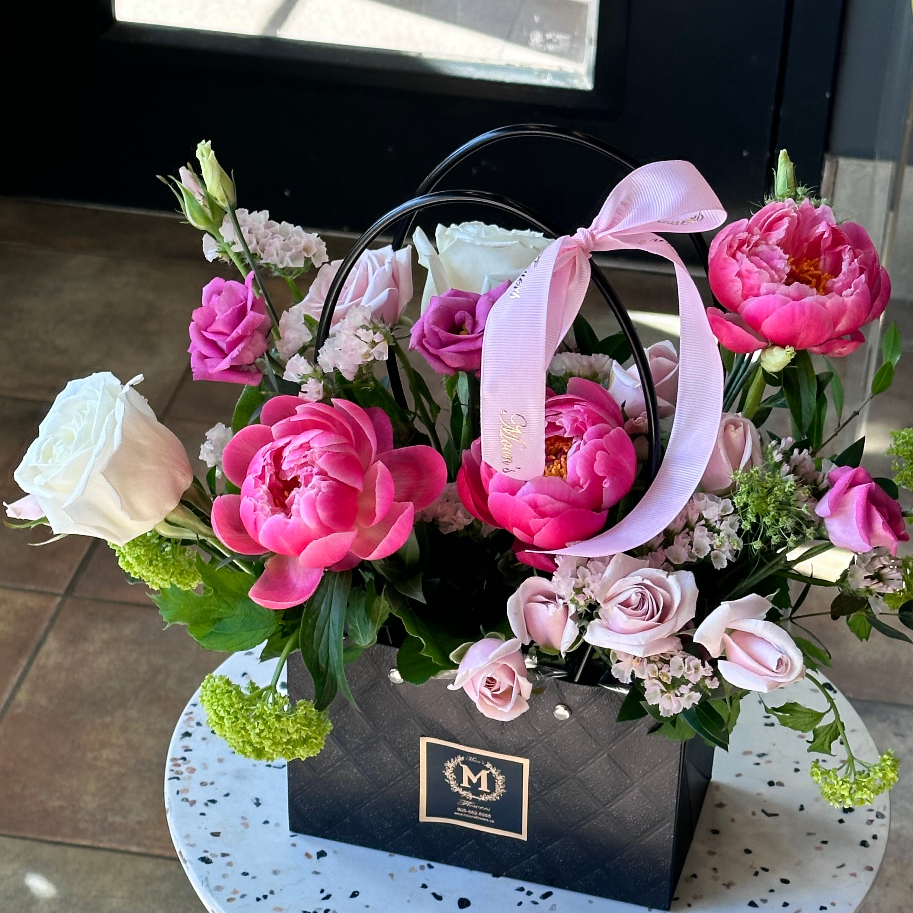 luxury floral basket arrangement close-up