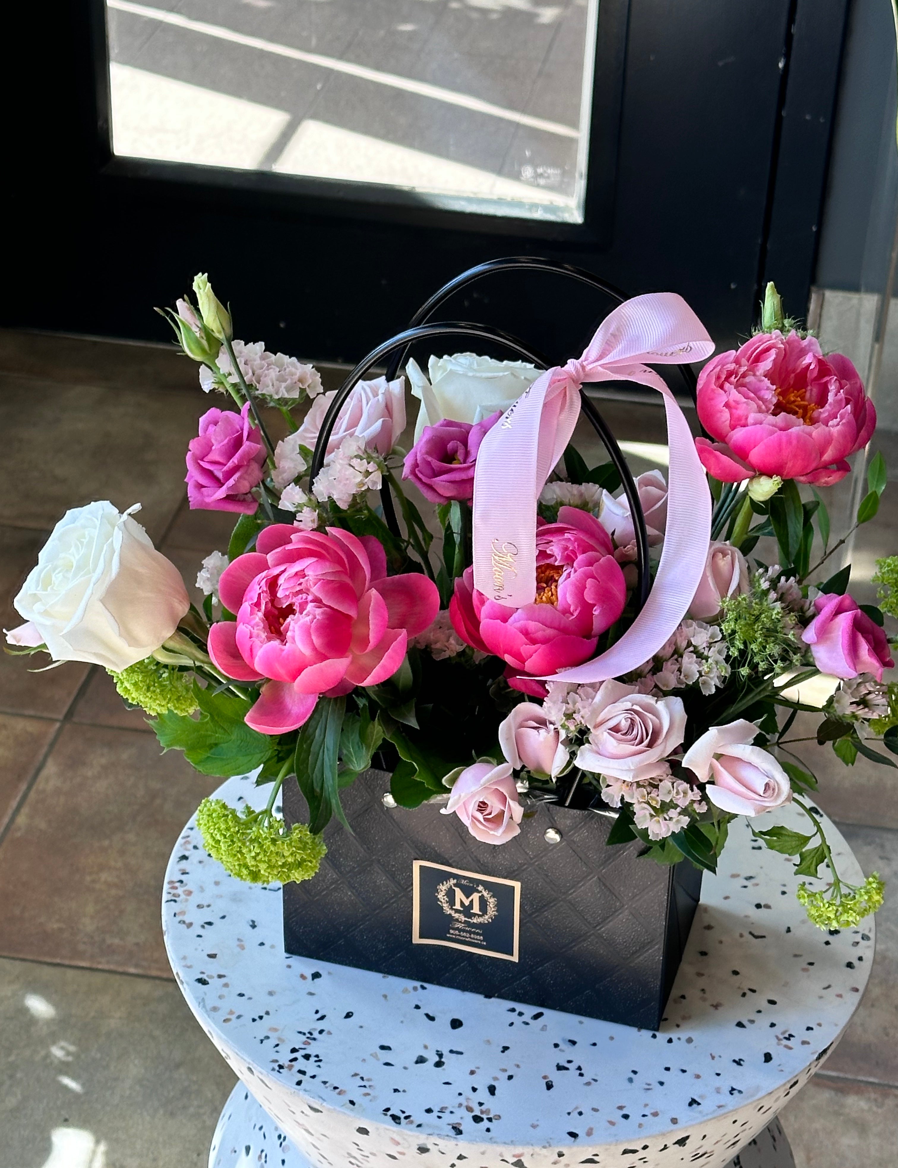 luxury floral basket arrangement close-up