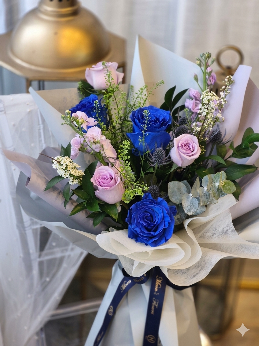 Deep Blue & Lavender Chic Bouquet