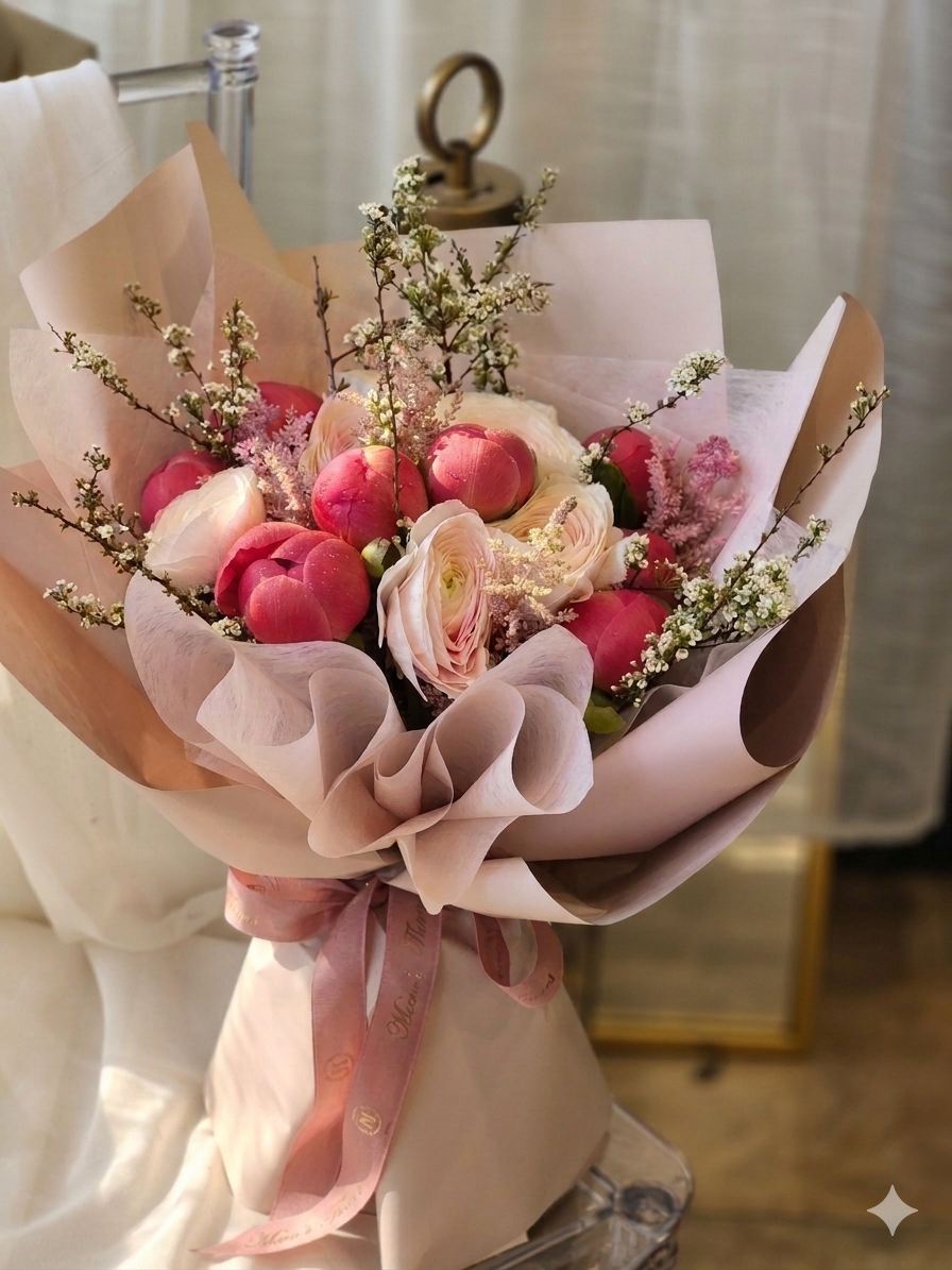 MOTHER'S DAY--Blushing Peony Dream - Luxury Pink Flower Bouquet