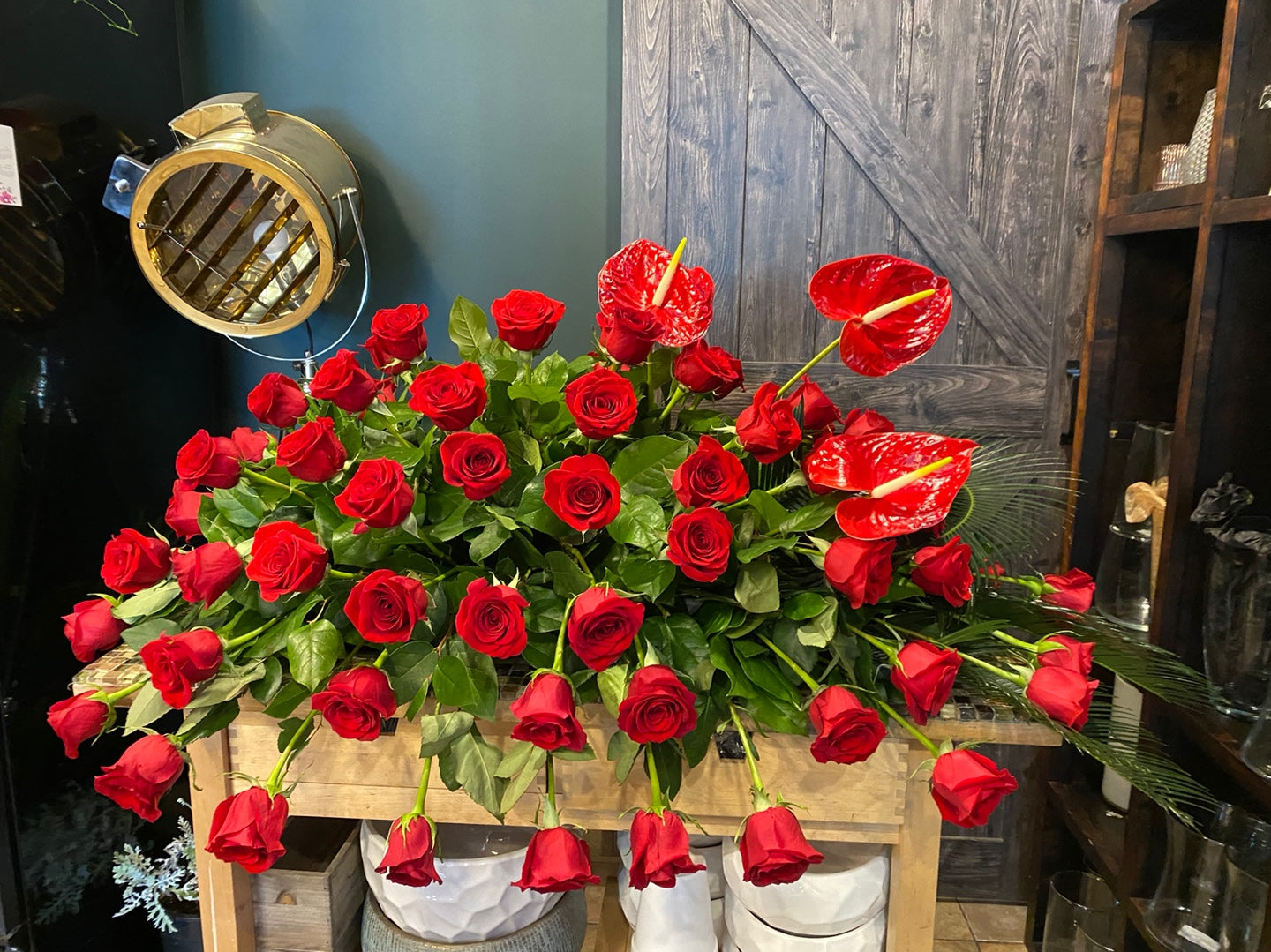 Red Condolences Casket Spray